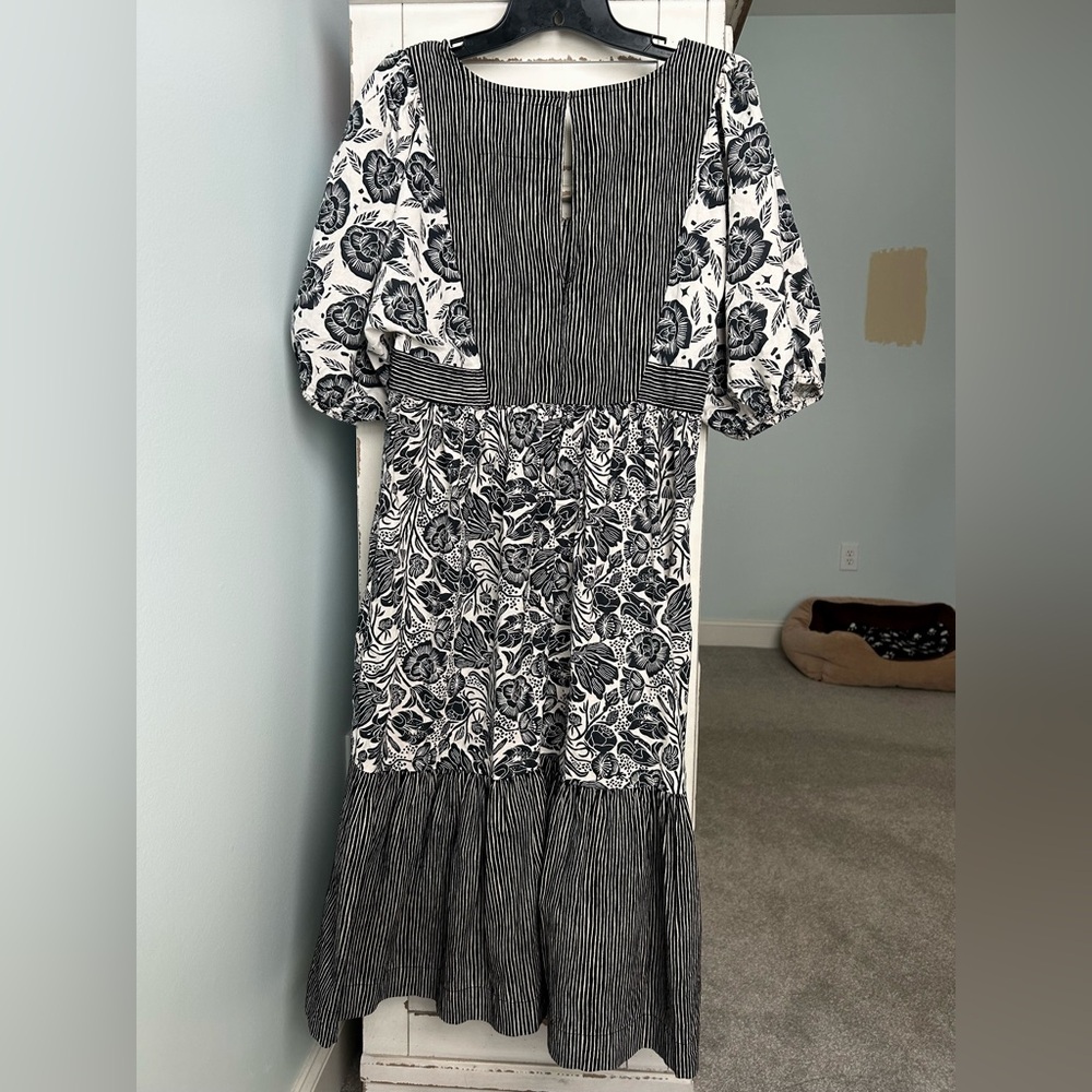ANTHROPOLOGIE BLOOMINGPRINT Adrienne Flounce Midi Dress Lagenlook Folk Boho Sz 6 - Picture 9 of 15